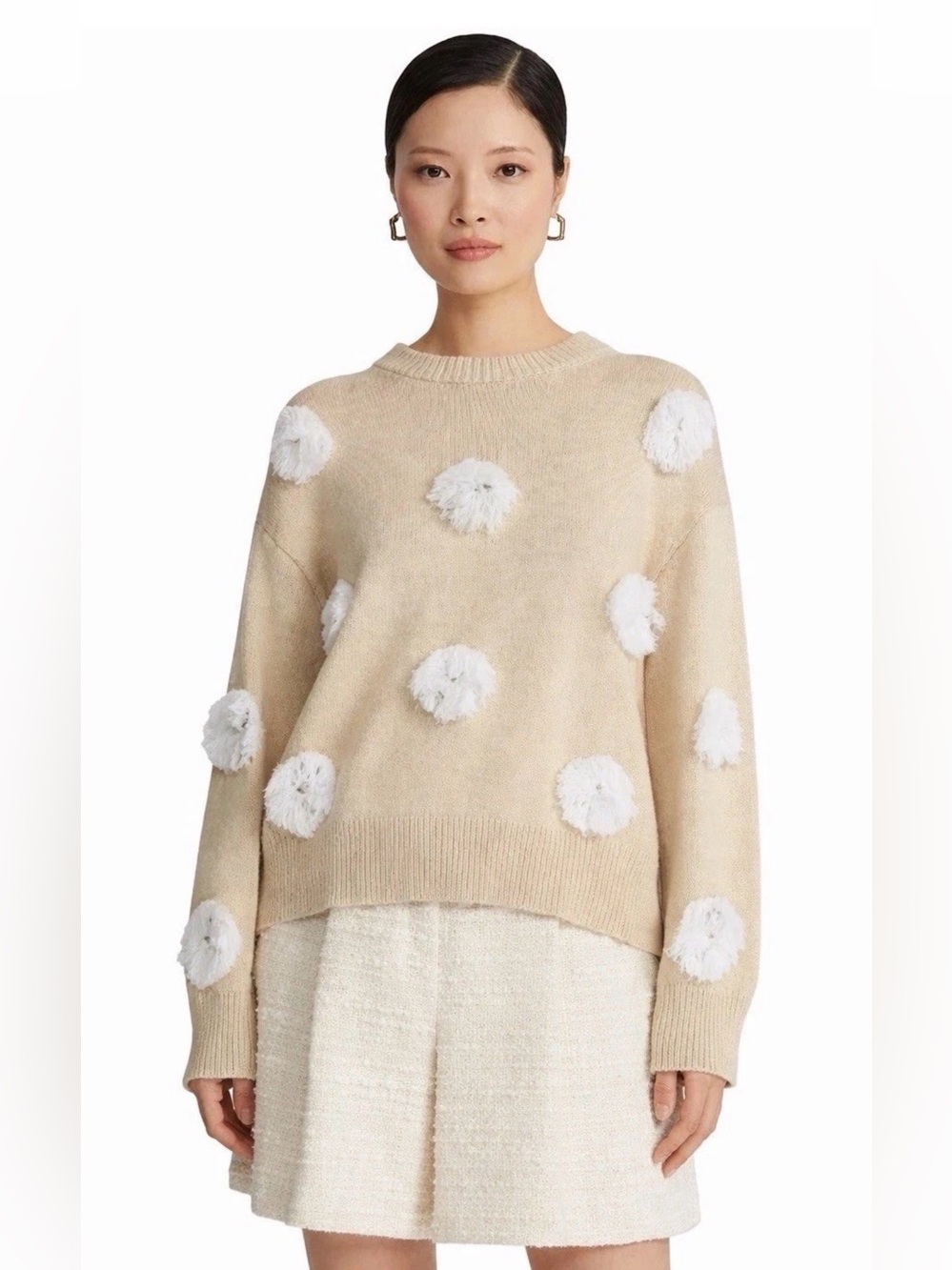 Lafayette 148 New York Feather Fringe Crochet Silk-Blend Sweater Women's Beige S